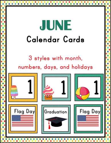 June Calendar Cards by Cindy's Treasures | TPT