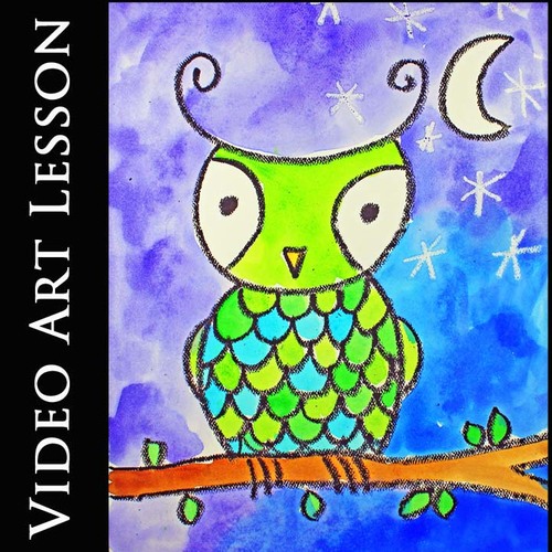 Preview of NIGHT OWL Video Art Lesson | EASY Drawing & Watercolor Painting Project