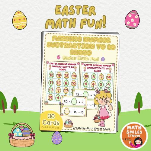 Easter Missing Number Subtraction to 20 Bingo (4x4) | Math Game 1st ...