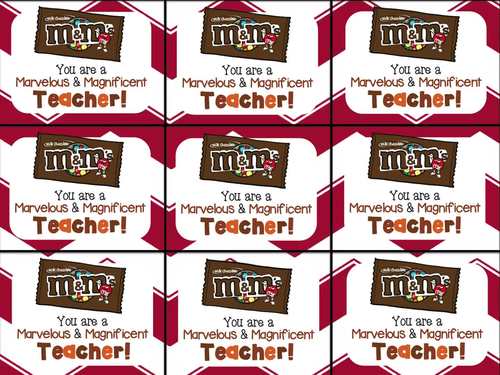 M&M You are a Marvelous and Magnificent Teacher Gift Tag | TPT