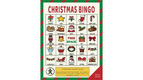 Christmas Bingo – Medium Classroom | 30 Cards + Calling Cards (Grades 3–4)