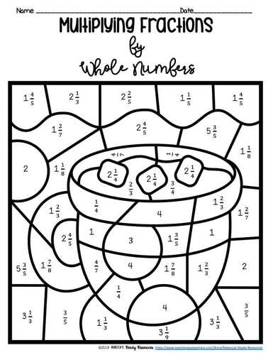 Multiplying Fractions by Whole Numbers Color by Number-Winter ...