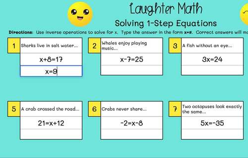 One Step Equations Digital Activity - Laughter Math by Try-Angle Math