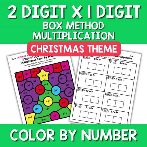 Christmas 2 Digit x 1 Digit Multiplication Box Method Color by Number ...