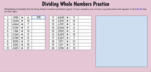 Digital! Dividing Whole Numbers - 5th Grade Math - Valentine's Day