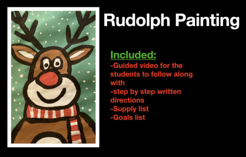 Preview of Painted Rudolph ( Christmas lesson, Christmas art, guided drawing,reindeer art )