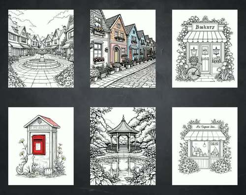 Small Cute Town Coloring pages - A Whimsical World of Charm Coloring Book