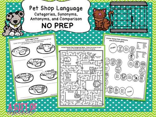 Categories, synonyms, antonyms, & comparison NO Prep Pet Shop Language