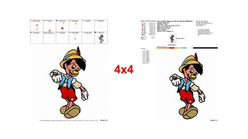 Joyful Pinocchio classic character pointing forward embroidery designs ...