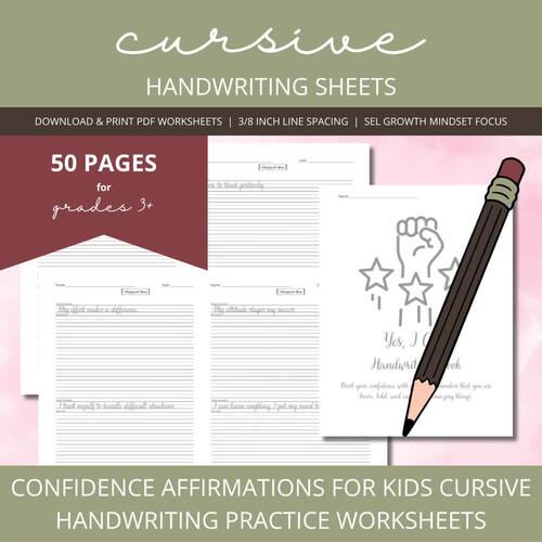 50 Confidence Boosting Cursive Writing Growth Mindset Worksheets for ...