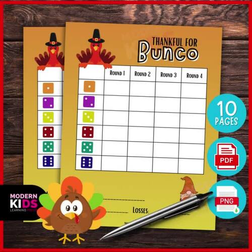 Thanksgiving Bunco Card Template by ModernKids LearningPress TPT