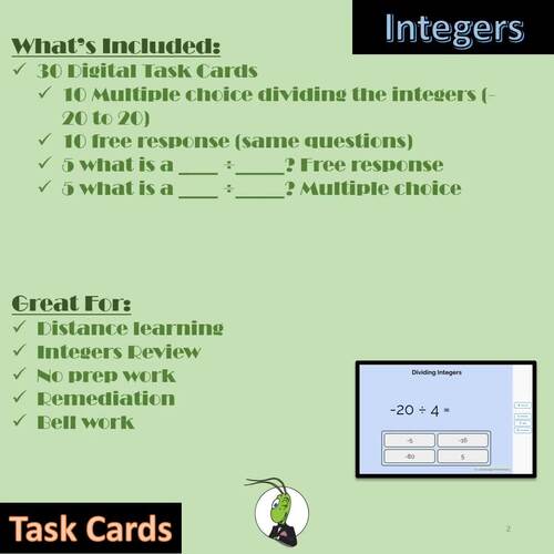 Dividing Integers Pre Algebra BOOM Task Cards