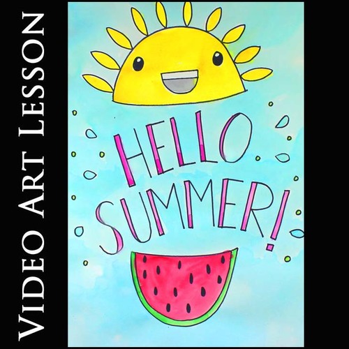 Preview of HELLO SUMMER Hand Lettering Art Lesson | EASY Drawing & Painting Project