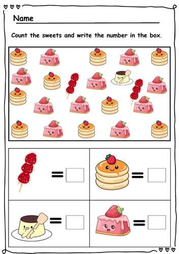 Sweet Treats Counting Worksheets 1-10Number Practice for Kids |A4 Printable