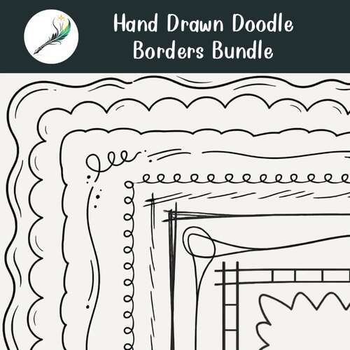 Hand Drawn Doodle Borders Bundle | Black & White Frames | Transparent PNG