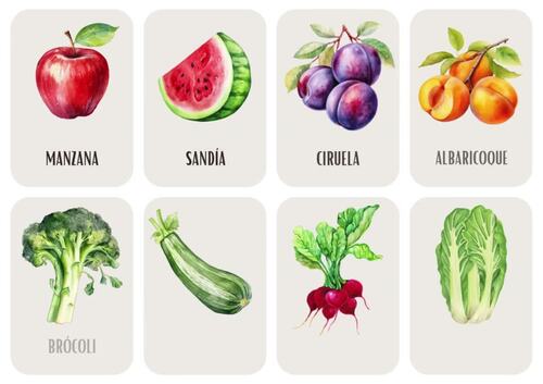 56 English-Spanish Flashcards | Fruits and Vegetables by CendulkaCreations