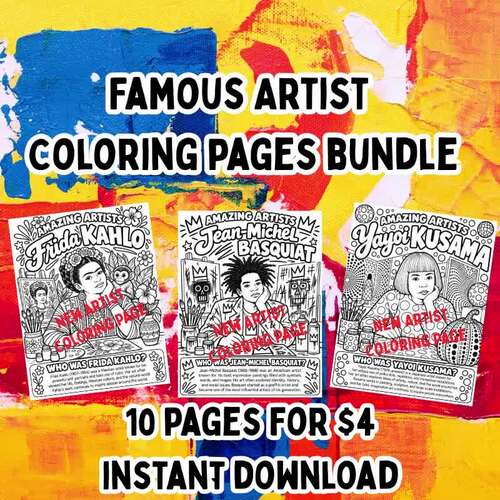 Famous Artists Coloring Pages Bundle: 10 Printable Art History Sheets