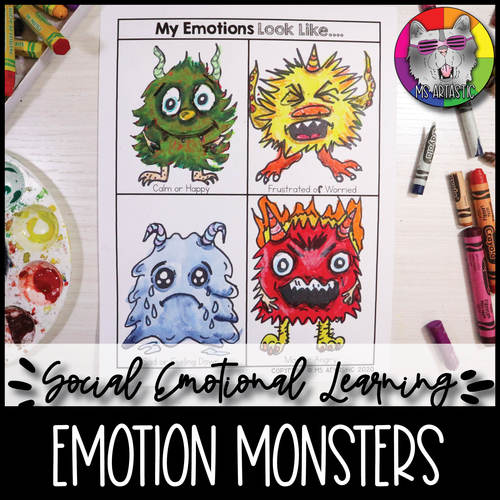 Preview of Emotions Monsters, Social Emotional Learning Art Activity Lesson
