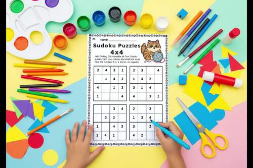 Chubby Cat 4x4 Sudoku Puzzles for Kids – 200 Easy Logic Games | TPT