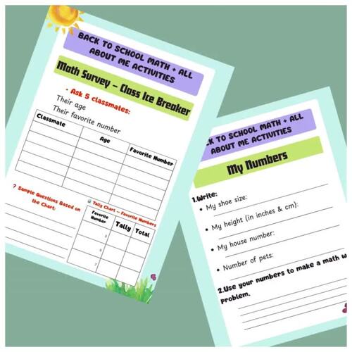 Back to School all about me Math worksheet Ice Breaker Activities