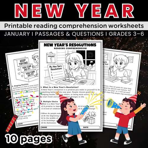 New Year Resolution Reading Comprehension Worksheets, Passages with ...