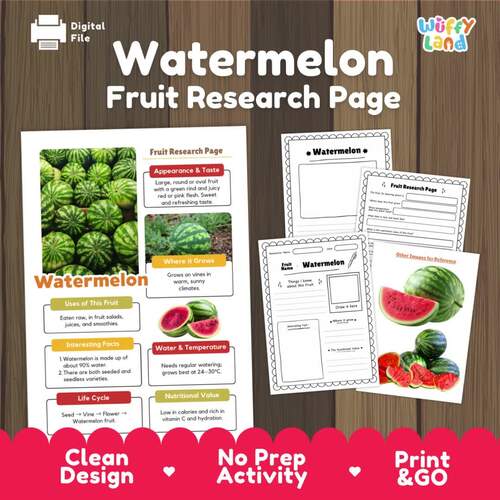 Watermelon Fruit Research Activity Worksheet Science Summer Life Cycle