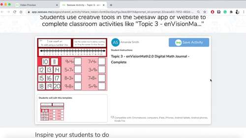 enVisionMath2.0 Digital Math Journal 1st Grade Topic 2 - Seesaw | TPT