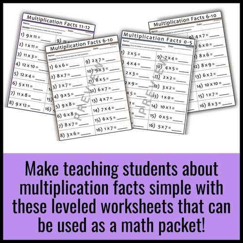 Multiplication Fact Fluency Worksheets Packet Math Fact Fluency Practice 0-12