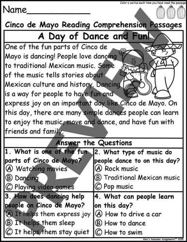 Cinco de Mayo Reading Comprehension Passages 1st Grade 2nd Grade 3rd Grade