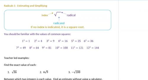 Preview of Radicals 1 - Estimating and Simplifying (lesson video)