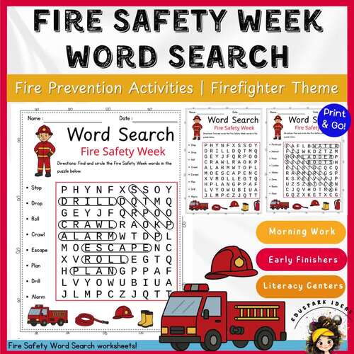 Fire Safety Week Word Search Worksheets | Fire Prevention Activities ...