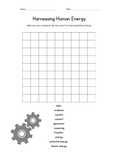 Amplify Science: Harnessing Human Energy Word Search/Crossword Puzzle