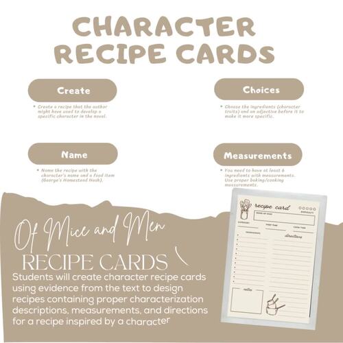 Of Mice and Men Character Recipe Cards by JennyedELA | TPT