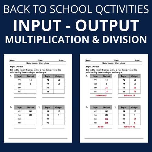 Back to School Math Activities: Function Table Worksheet Multiplication ...
