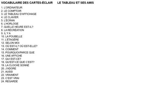 Preview of Le tableau: Video 01: The vocabulary of the flashcards. Intermediate level