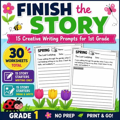 Finish the Story Daily Writing Grade 1 Worksheets 30 Pages by EduSpark ...