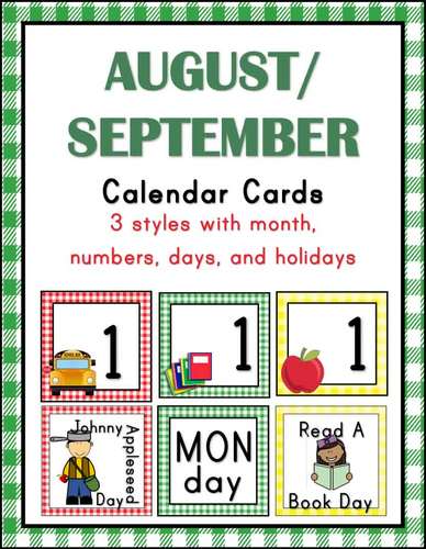 August and september calendar cards by cindy's treasures | tpt