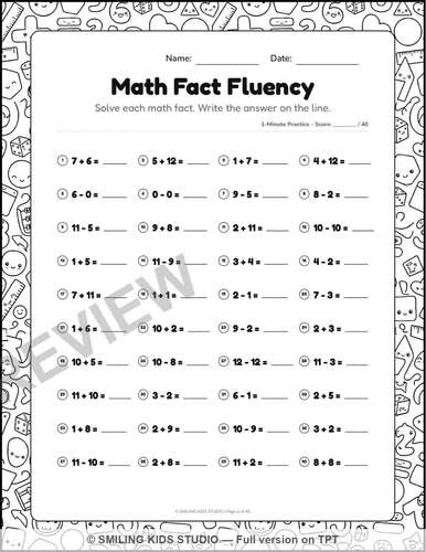 Basic Math Fact Fluency | No-Prep Printable | Grades 2-4 by Smiling ...