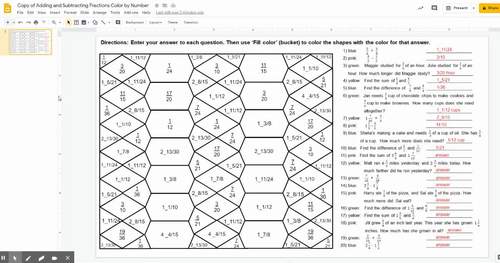 adding and subtracting fractions with unlike denominators math color by number