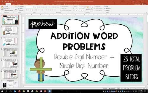 Addition Word Problems PowerPoint, Double Digit + Single Digit