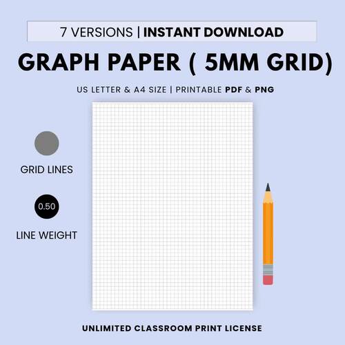 Printable Graph Paper 5mm Grid for Math and Science US Letter a4 Grey ...