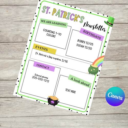 Editable March Newsletter Template St. Patrick's Day Teacher Retro ...