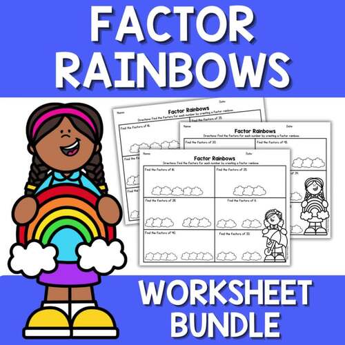 Factor Rainbows Worksheet Bundle Finding Factor Pairs 4th 5th Grade