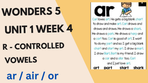 Preview of Wonders Grade 5 Unit 1 Week 4 R - Controlled Vowels: ar, air & or Video