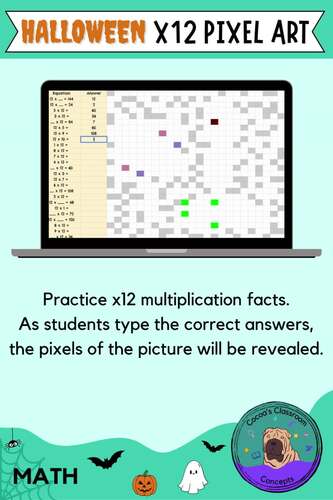 Halloween x12 Multiplication Pixel Art Math Activity - Basic Math Fact Fluency