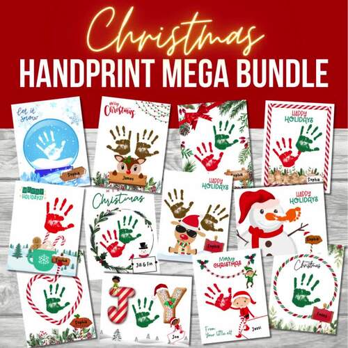 Christmas Handprint MEGA Bundle, Handprint Footprint Craft Keepsake ...