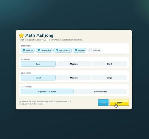Math Mahjong: Fractions, Add, Subtract, Multiply and Divide. Chromebook ...