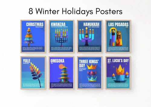 Winter Holidays Around the World • 8 Modern Poster Classroom Set