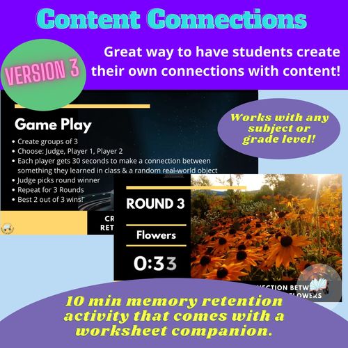 Preview of Content Connections Check for Understanding Memory Retention Game Any Subject V3