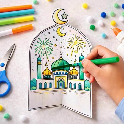 3D Islamic Standy Crafts for Ramadan-Eid Activity, DIY Coloring Craft ...
